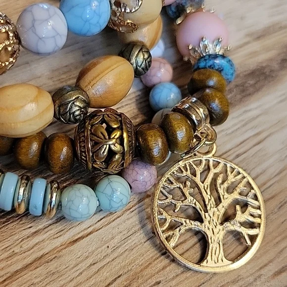 💥LAST ONE💥Tree and Tassel Beaded Bracelet Set, driftwood beach - Picture 3 of 5